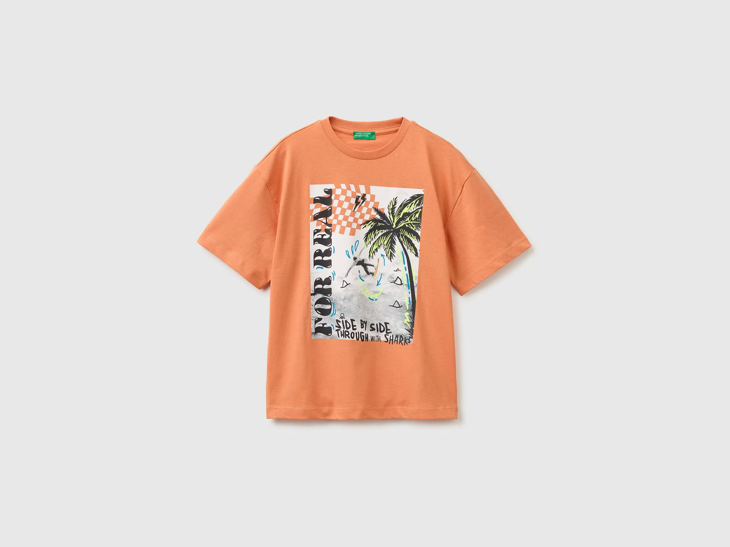Benetton Orange Boys Oversized T-Shirt with Photographic Print SKU: 3I1XC10TY_0D1 Image 01