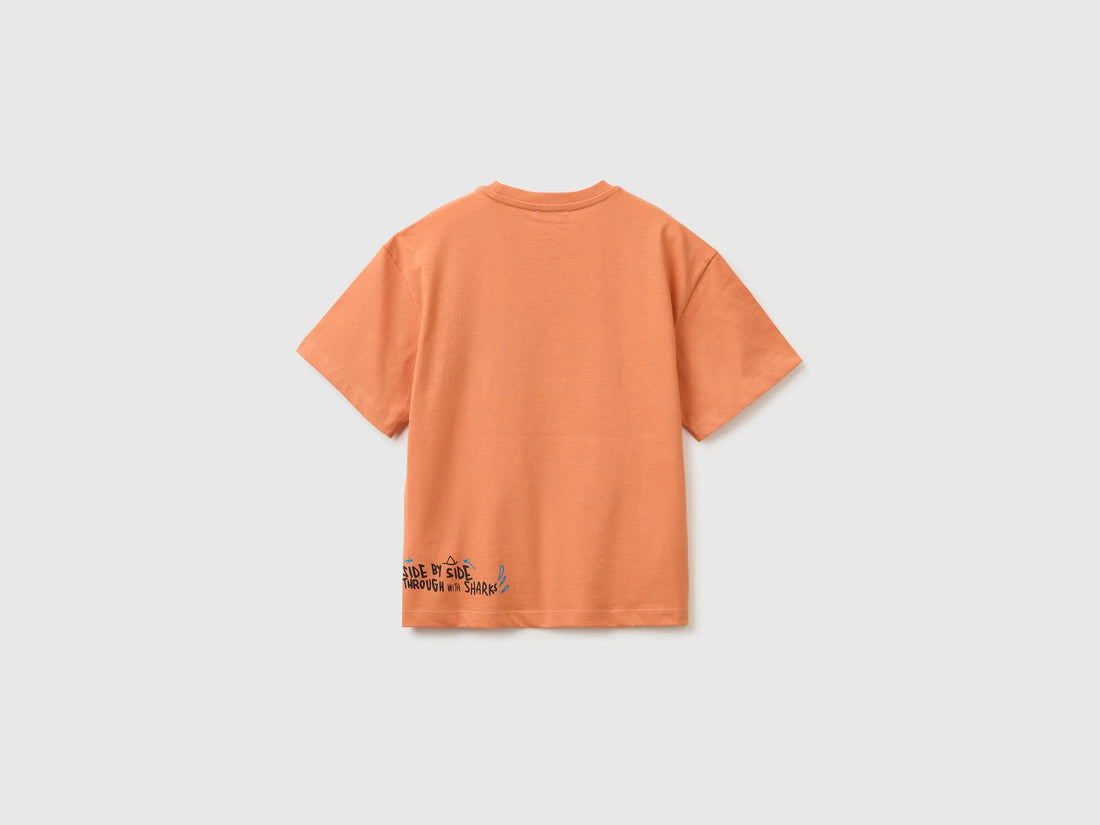 Benetton Orange Boys Oversized T-Shirt with Photographic Print SKU: 3I1XC10TY_0D1 Image 02