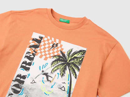 Benetton Orange Boys Oversized T-Shirt with Photographic Print SKU: 3I1XC10TY_0D1 Image 03