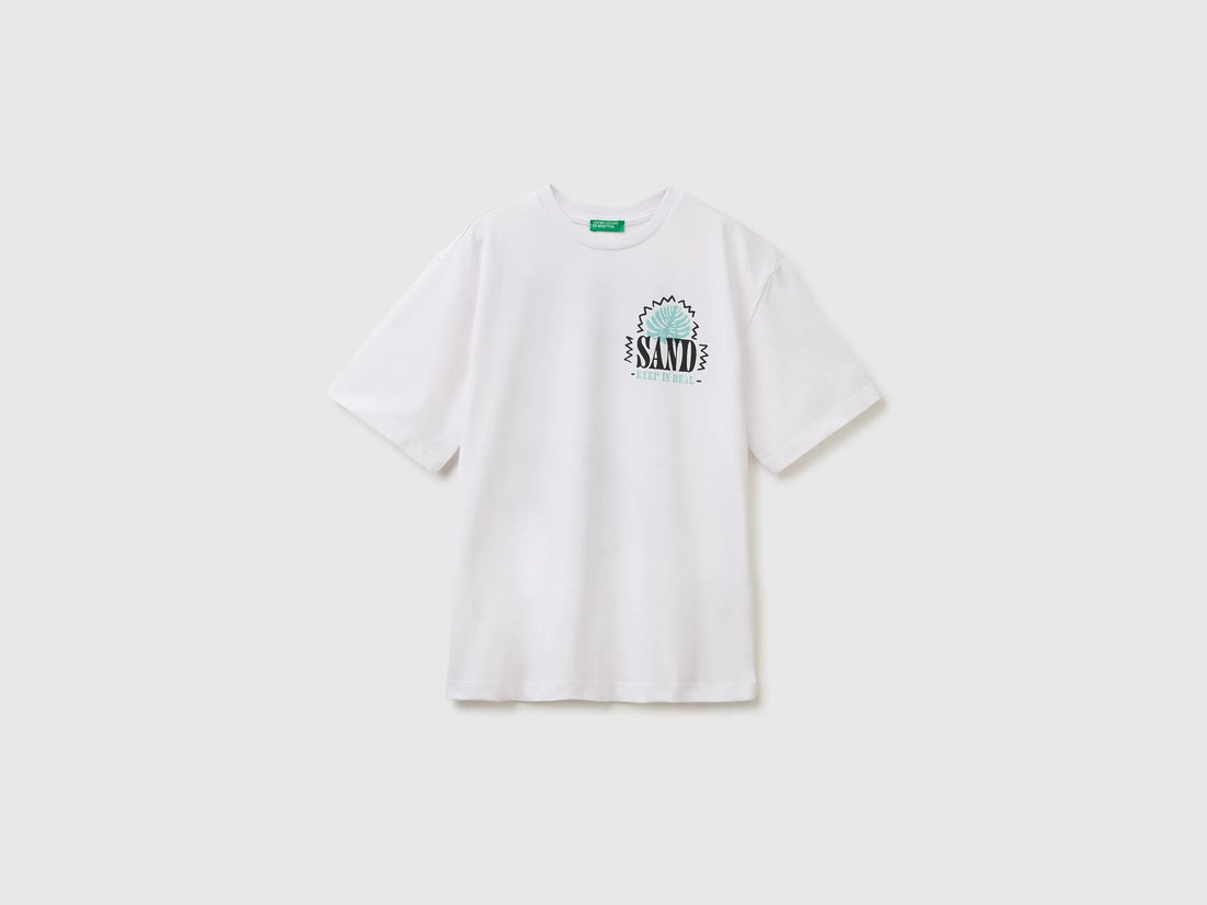 Benetton White Boys Oversized T-Shirt with Photographic Print SKU: 3I1XC10TY_101 Image 01