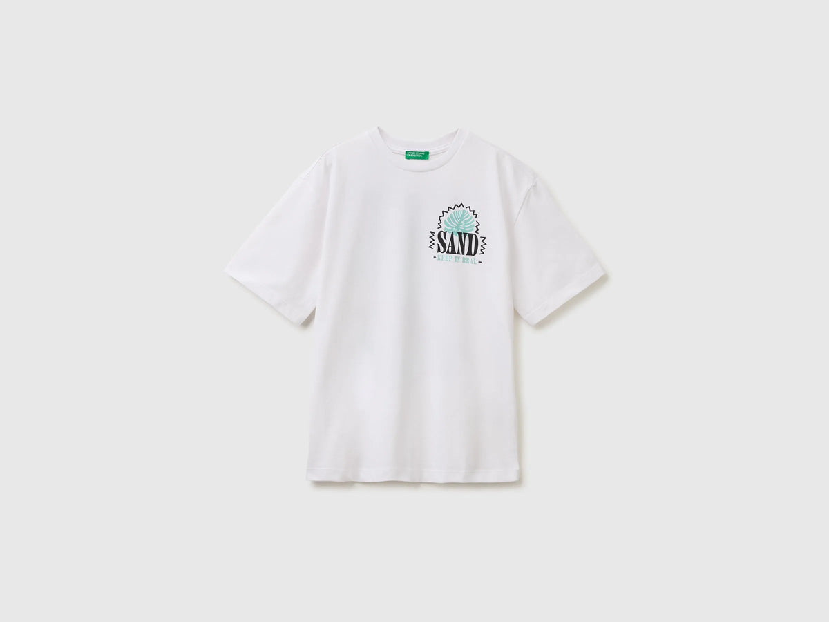 Benetton White Boys Oversized T-Shirt with Photographic Print SKU: 3I1XC10TY_101 Image 01