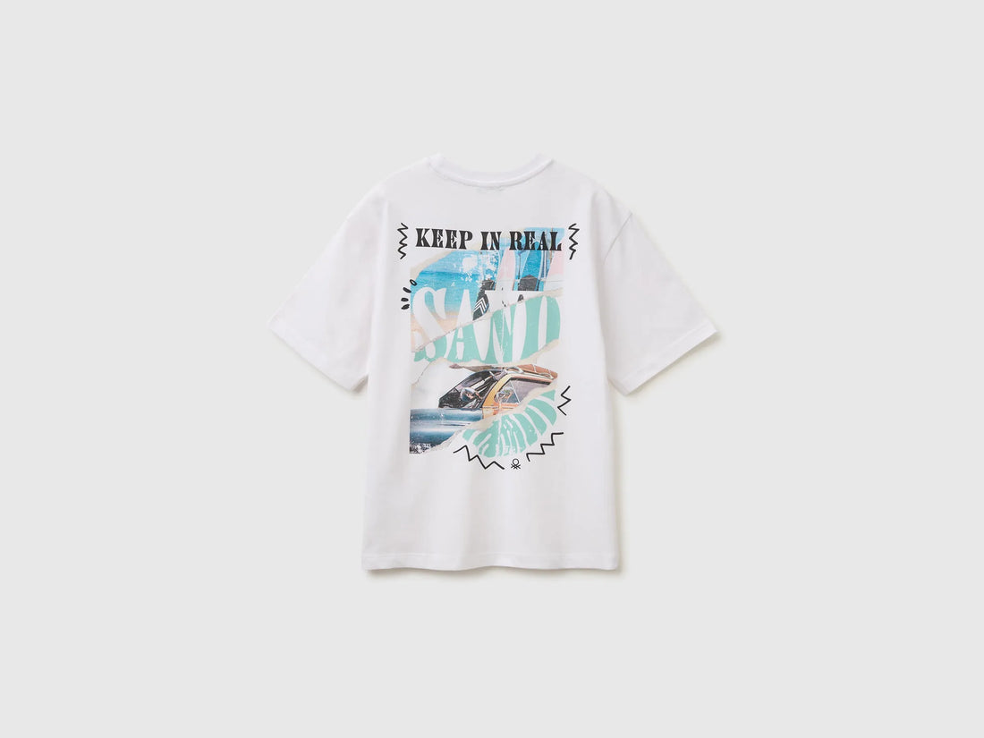 Benetton White Boys Oversized T-Shirt with Photographic Print SKU: 3I1XC10TY_101 Image 02
