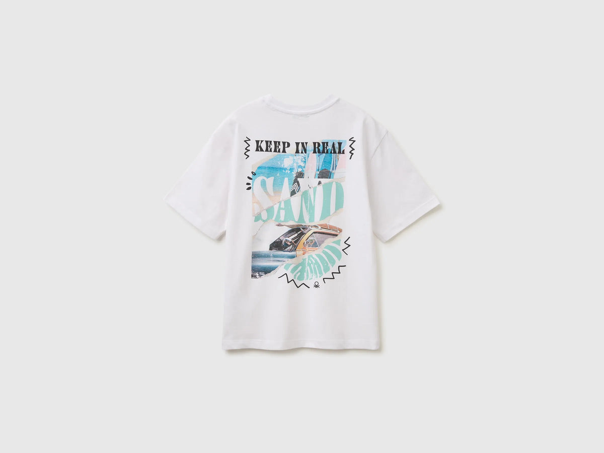 Benetton White Boys Oversized T-Shirt with Photographic Print SKU: 3I1XC10TY_101 Image 02