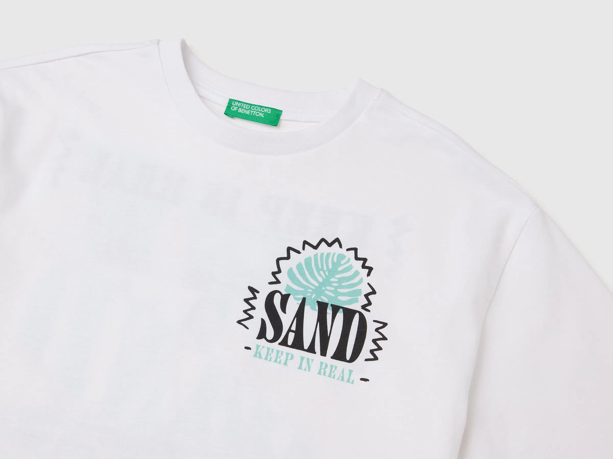 Benetton White Boys Oversized T-Shirt with Photographic Print SKU: 3I1XC10TY_101 Image 03
