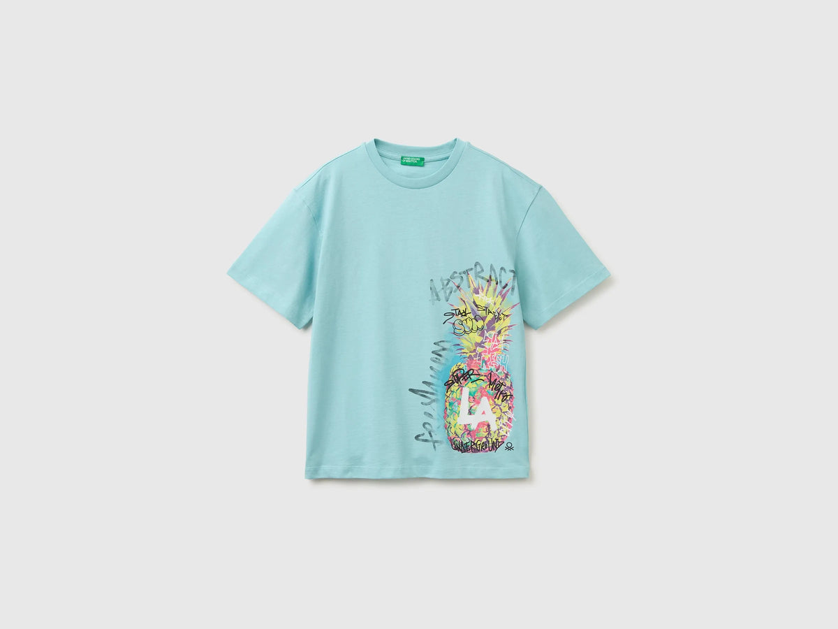 Benetton Blue Boys Oversized T-Shirt with Photographic Print SKU: 3I1XC10TY_3L7 Image 01