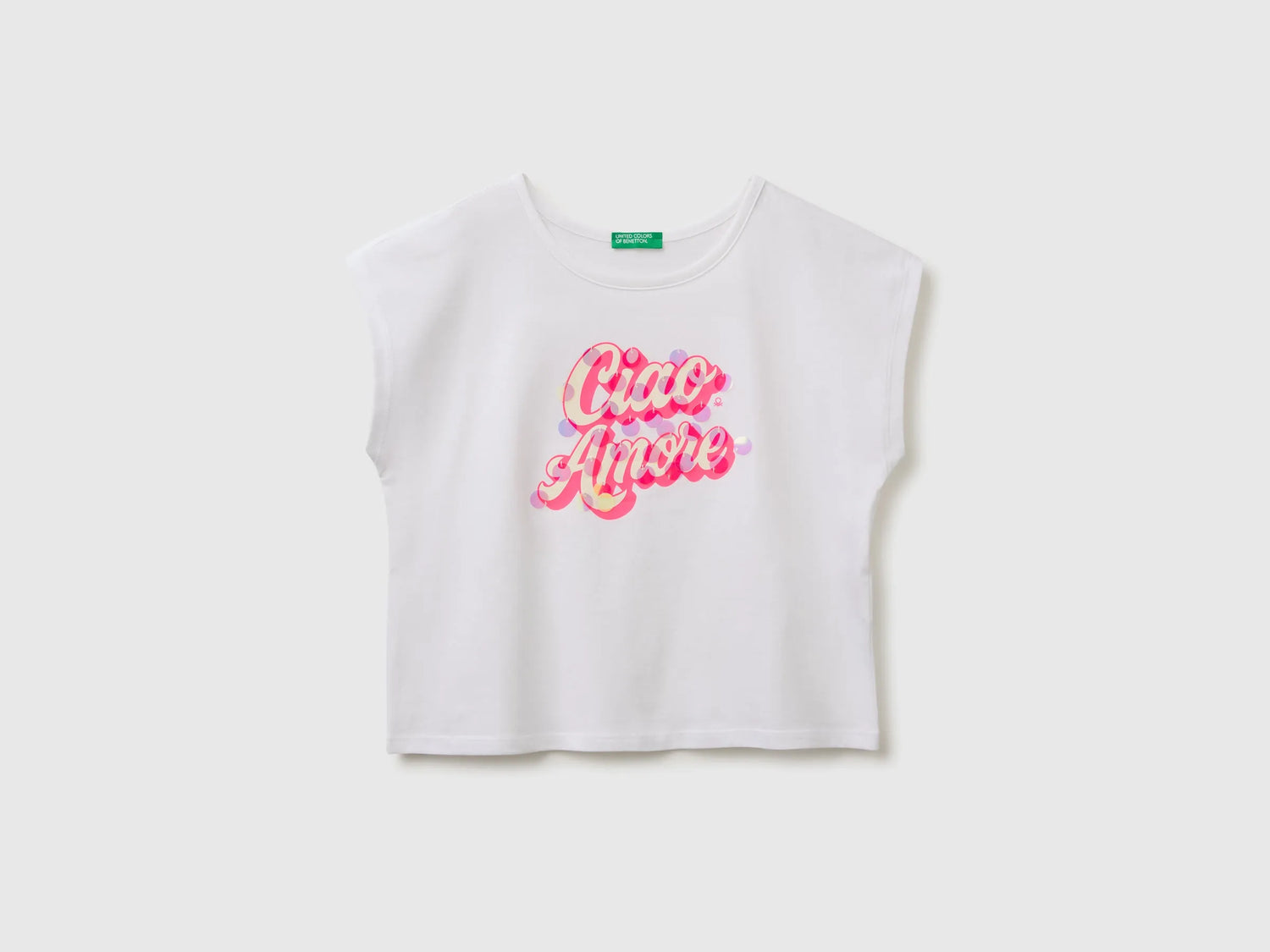 Benetton White Girls Sequin T-Shirt SKU: 3I1XC10U0_101 Image 01