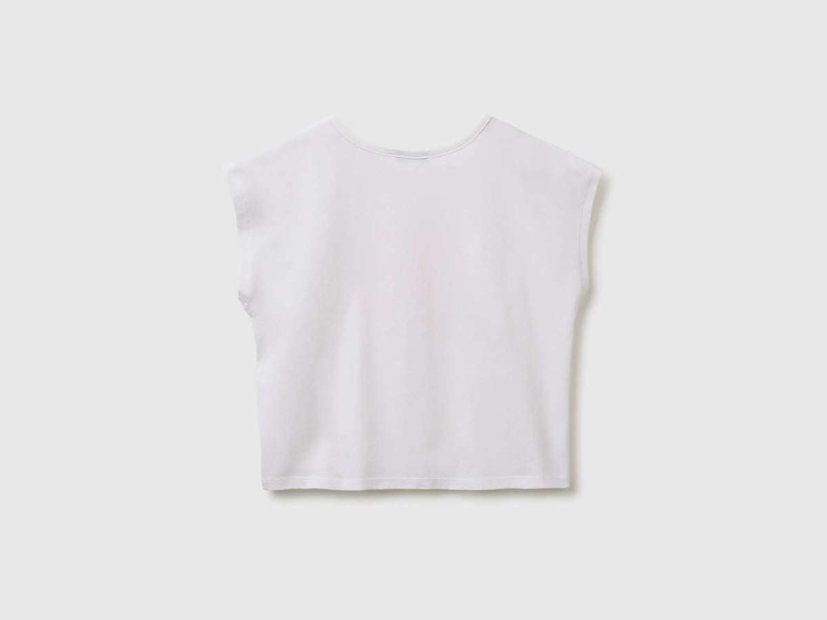 Benetton White Girls Sequin T-Shirt SKU: 3I1XC10U0_101 Image 02