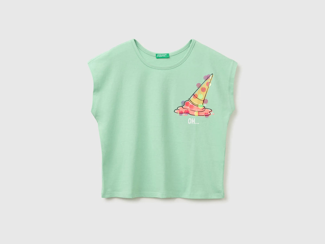 Benetton Blue Girls Sequin T-Shirt SKU: 3I1XC10U0_20G Image 01
