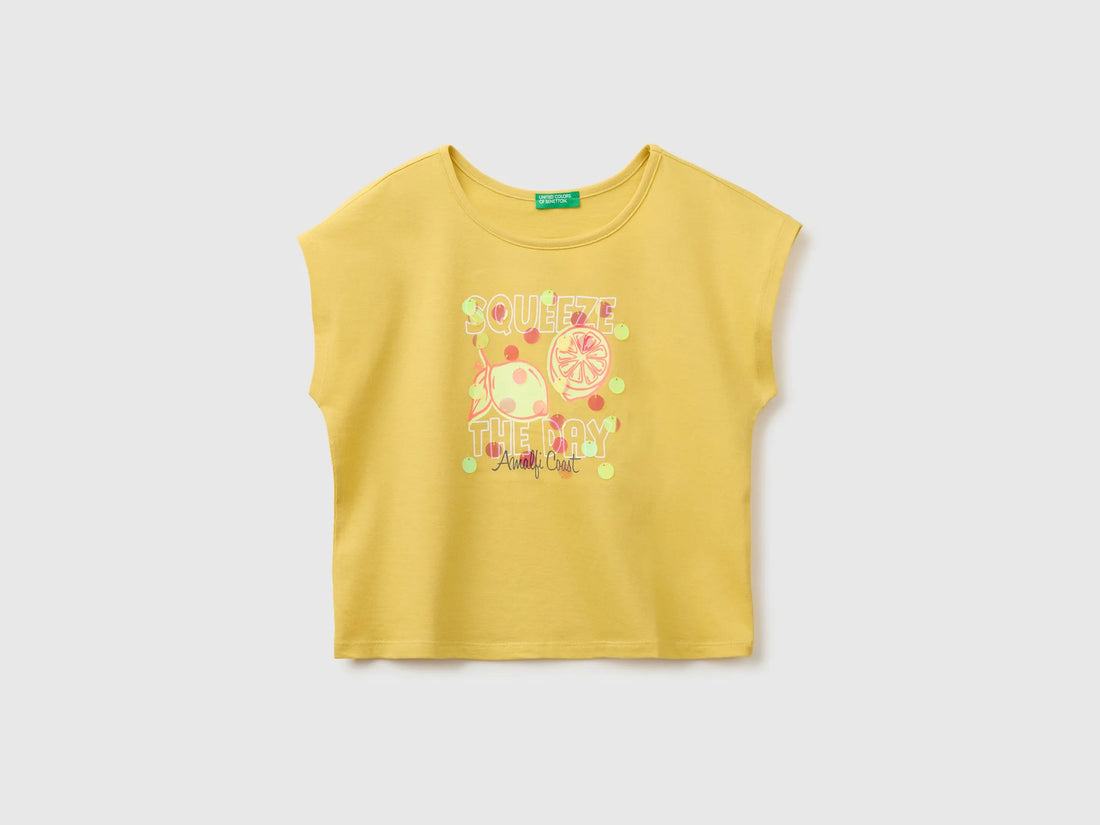 Benetton Yellow Girls Sequin T-Shirt SKU: 3I1XC10U0_22R Image 01
