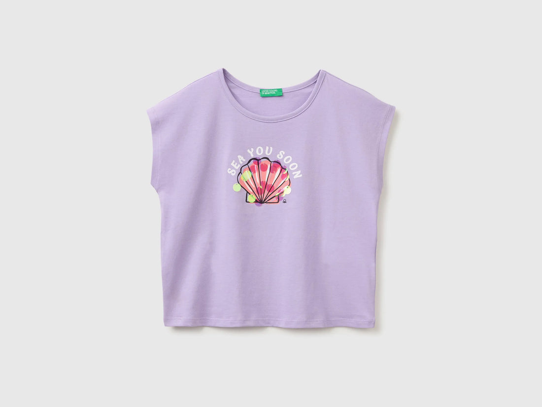 Benetton Purple Girls Sequin T-Shirt SKU: 3I1XC10U0_2P5 Image 01