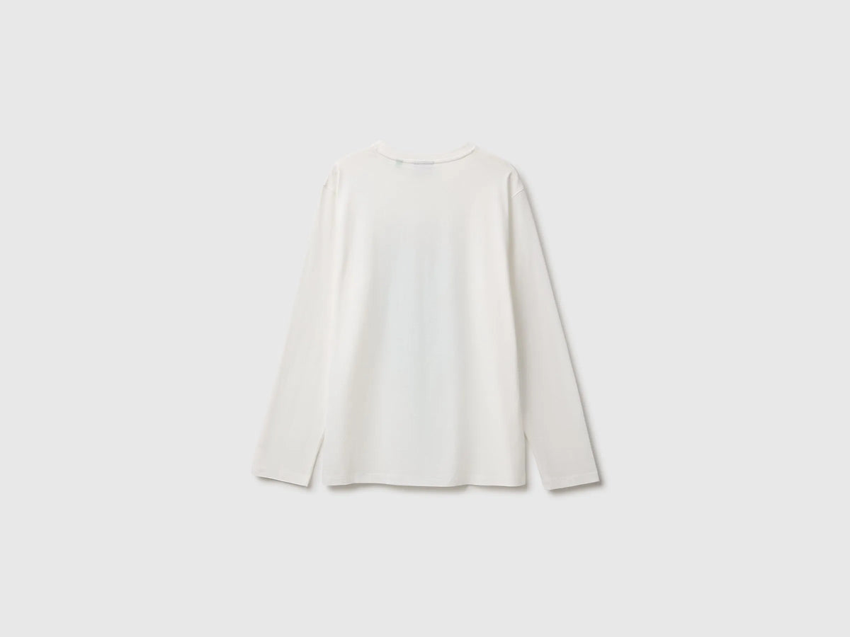 Benetton Creamy White Boys Long Sleeve T-Shirt ©Peanuts SKU: 3I1XC10U4_074 Image 02