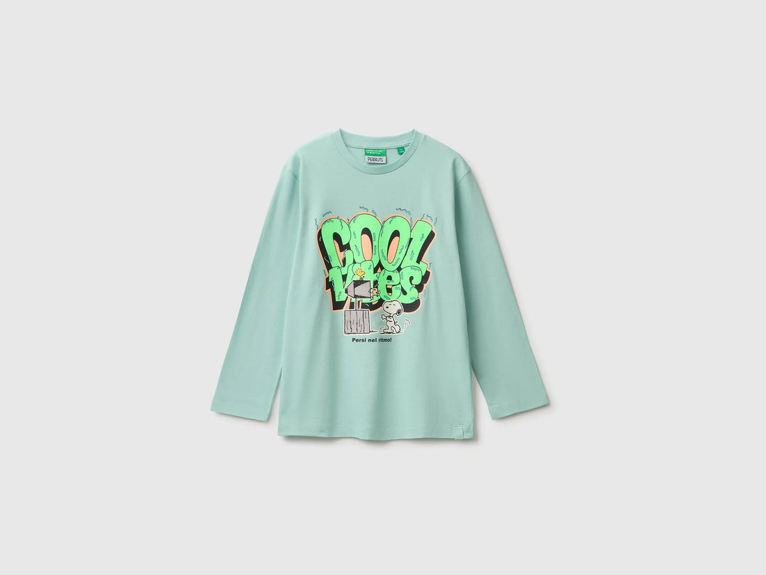Benetton Light Green Boys Long Sleeve T-Shirt ©Peanuts SKU: 3I1XC10U4_15A Image 01
