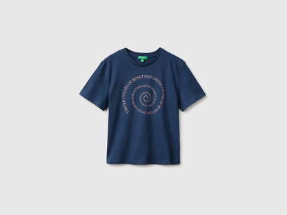 Benetton Blue Girls Glitter Print T-Shirt SKU: 3I1XC10U9_355 Image 01