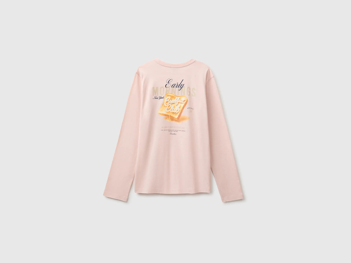 Benetton Soft Pink Girls Organic Cotton T-Shirt with Embroidery SKU: 3I1XC10UB_08Q Image 02