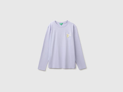 Benetton Lavender Girls Organic Cotton T-Shirt with Embroidery SKU: 3I1XC10UB_19B Image 01