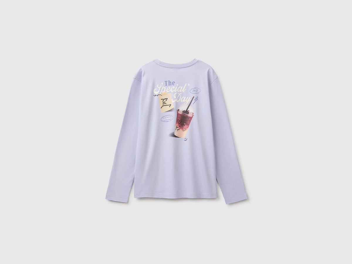 Benetton Lavender Girls Organic Cotton T-Shirt with Embroidery SKU: 3I1XC10UB_19B Image 02