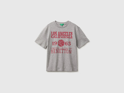 Benetton Light Gray Boys Short-Sleeved T-Shirt with Print SKU: 3I1XC10UE_501 Image 01