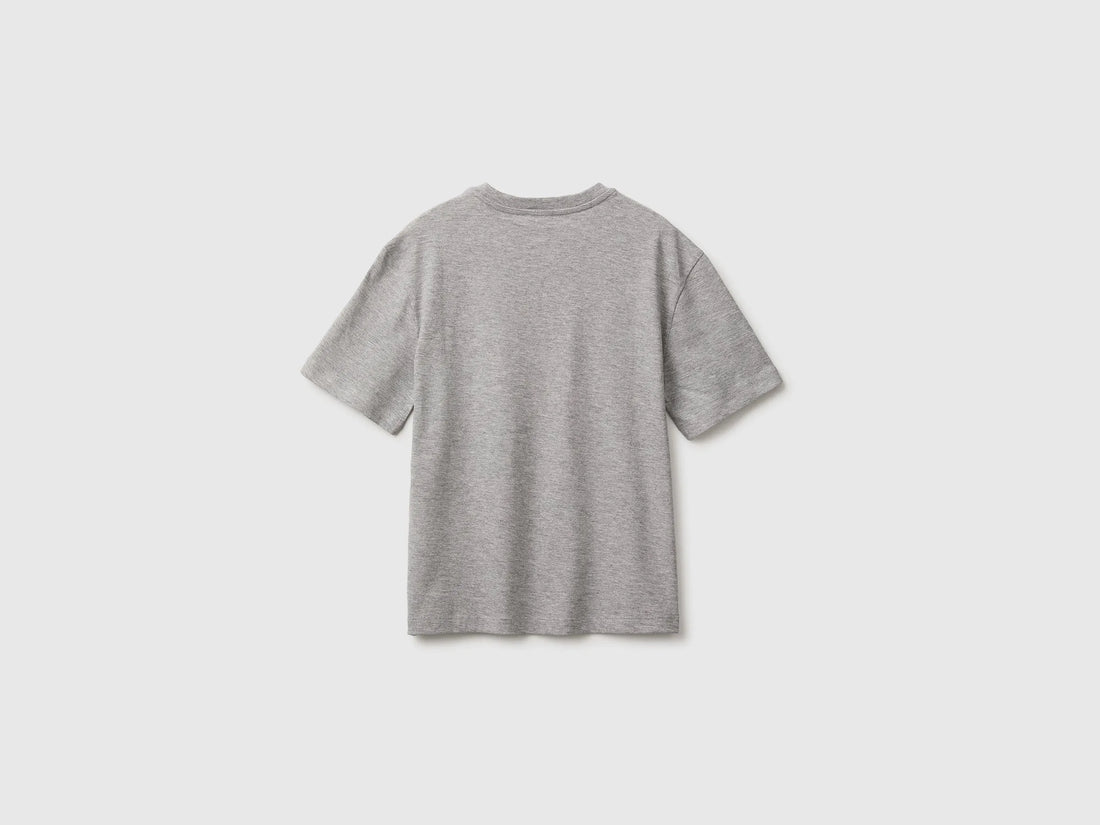 Benetton Light Gray Boys Short-Sleeved T-Shirt with Print SKU: 3I1XC10UE_501 Image 02