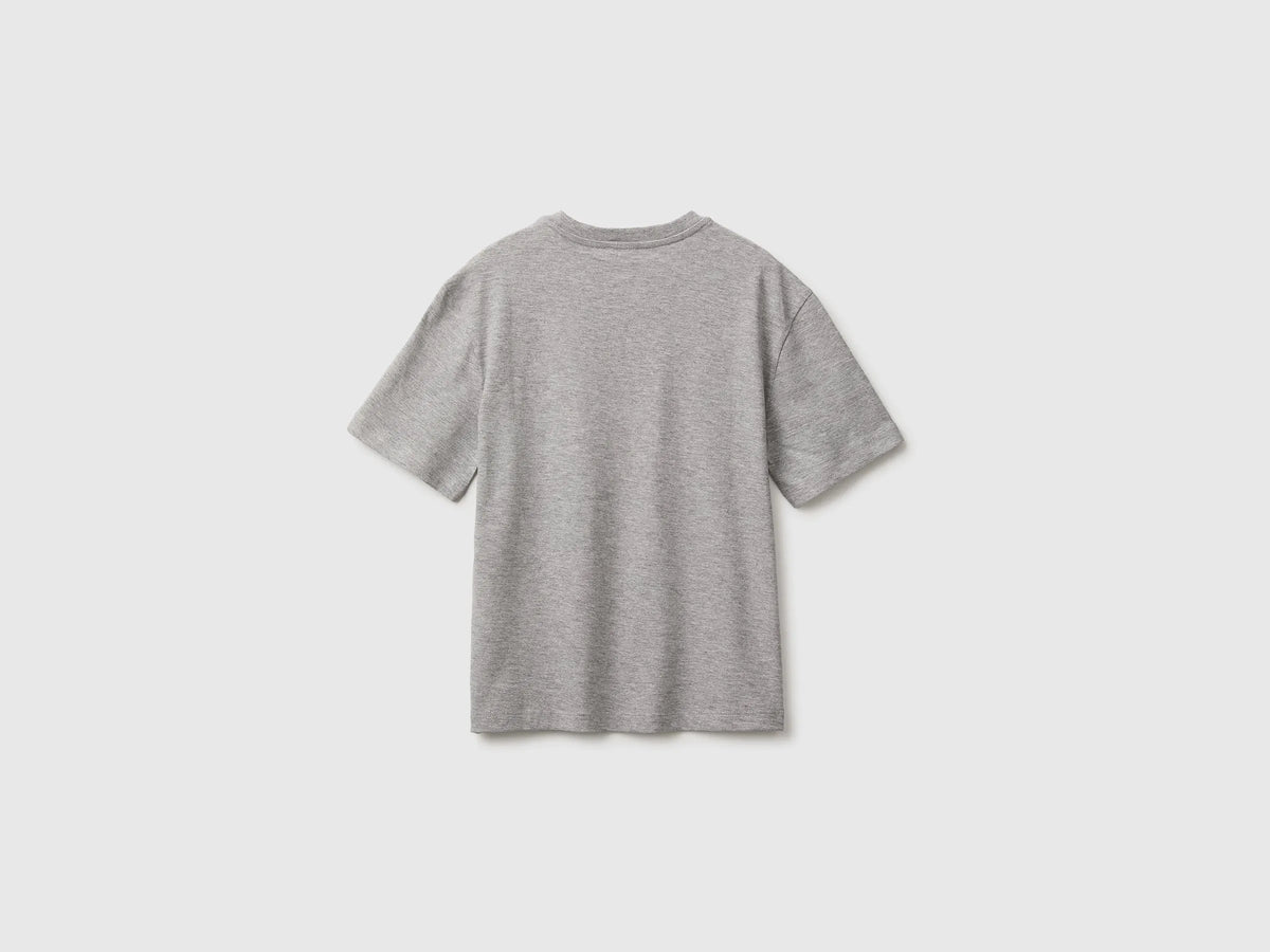 Benetton Light Gray Boys Short-Sleeved T-Shirt with Print SKU: 3I1XC10UE_501 Image 02