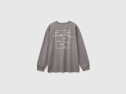 Benetton Gray Boys 100% Organic Cotton T-Shirt with Print And Patch SKU: 3I1XC10UJ_39R Image 02