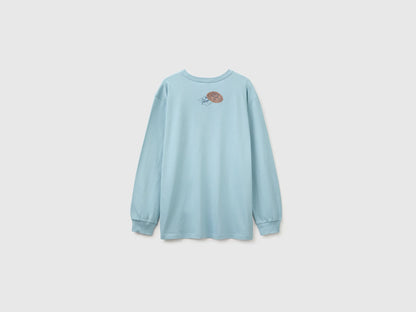 Benetton Light Blue Boys 100% Organic Cotton T-Shirt with Print And Patch SKU: 3I1XC10UJ_3E4 Image 02