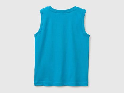Benetton Blue Boys Organic Cotton Tank Top with Logo Print SKU: 3I1XCH023_051 Image 02
