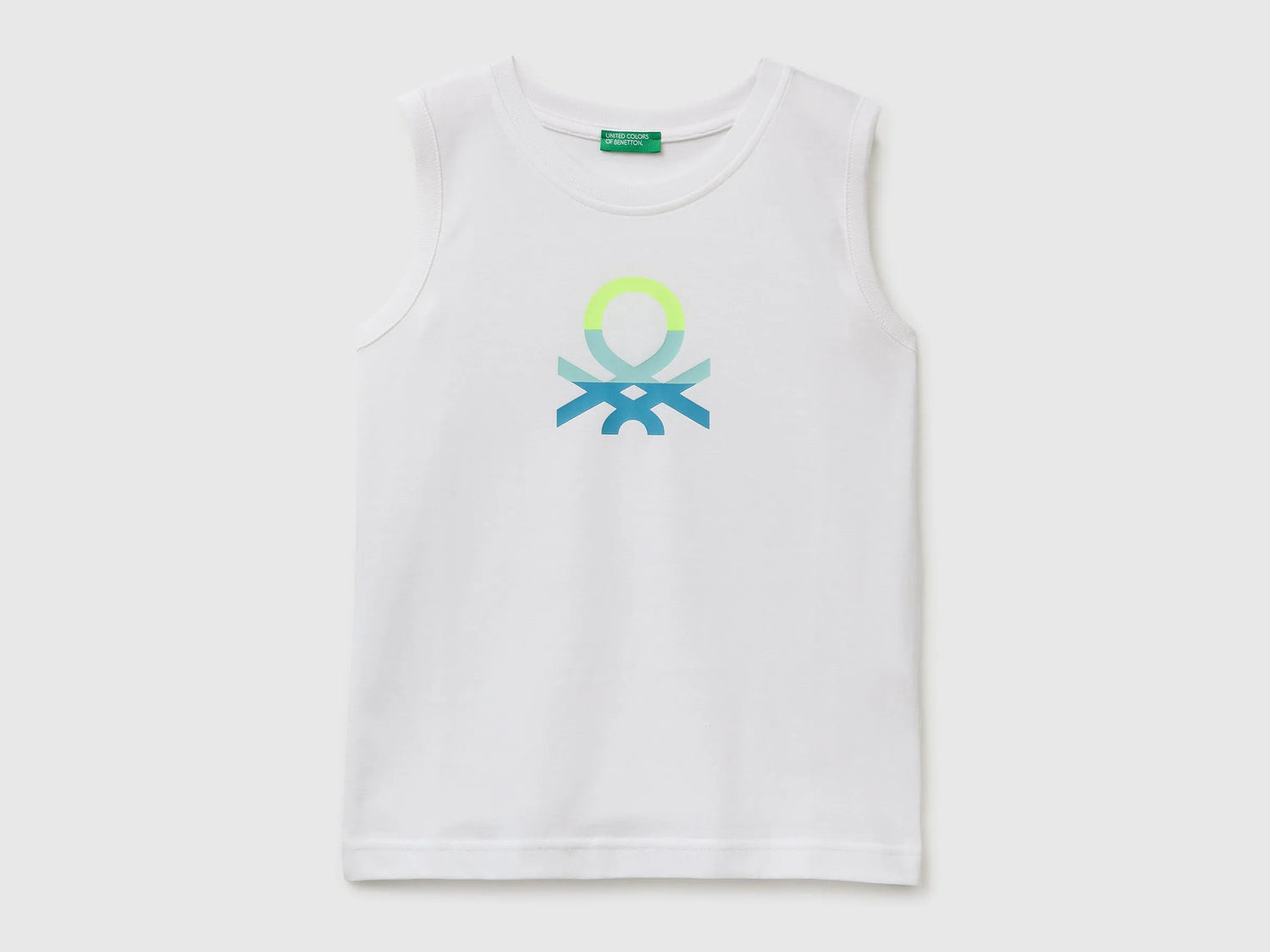 Benetton White Boys Organic Cotton Tank Top with Logo Print SKU: 3I1XCH023_101 Image 01
