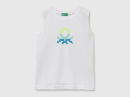 Benetton White Boys Organic Cotton Tank Top with Logo Print SKU: 3I1XCH023_101 Image 01