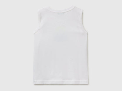 Benetton White Boys Organic Cotton Tank Top with Logo Print SKU: 3I1XCH023_101 Image 02