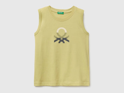 Benetton Yellow Boys Organic Cotton Tank Top with Logo Print SKU: 3I1XCH023_228 Image 01