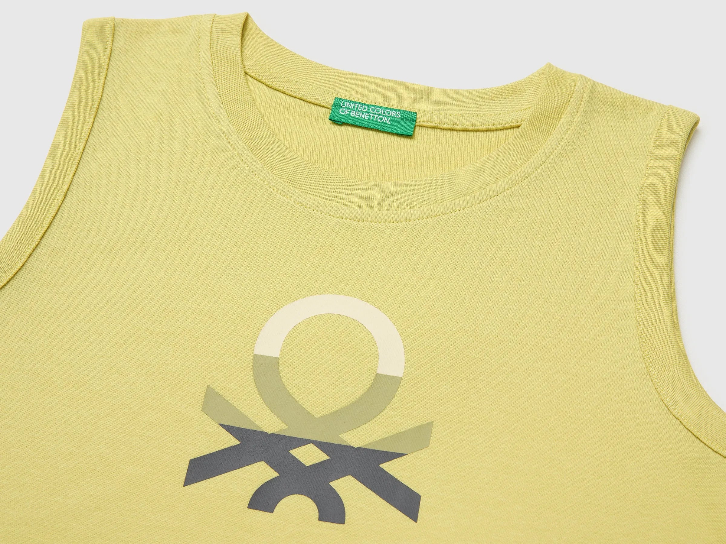 Benetton Yellow Boys Organic Cotton Tank Top with Logo Print SKU: 3I1XCH023_228 Image 03