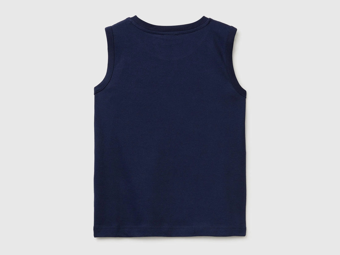 Benetton Dark blue Boys Organic Cotton Tank Top with Logo Print SKU: 3I1XCH023_252 Image 02