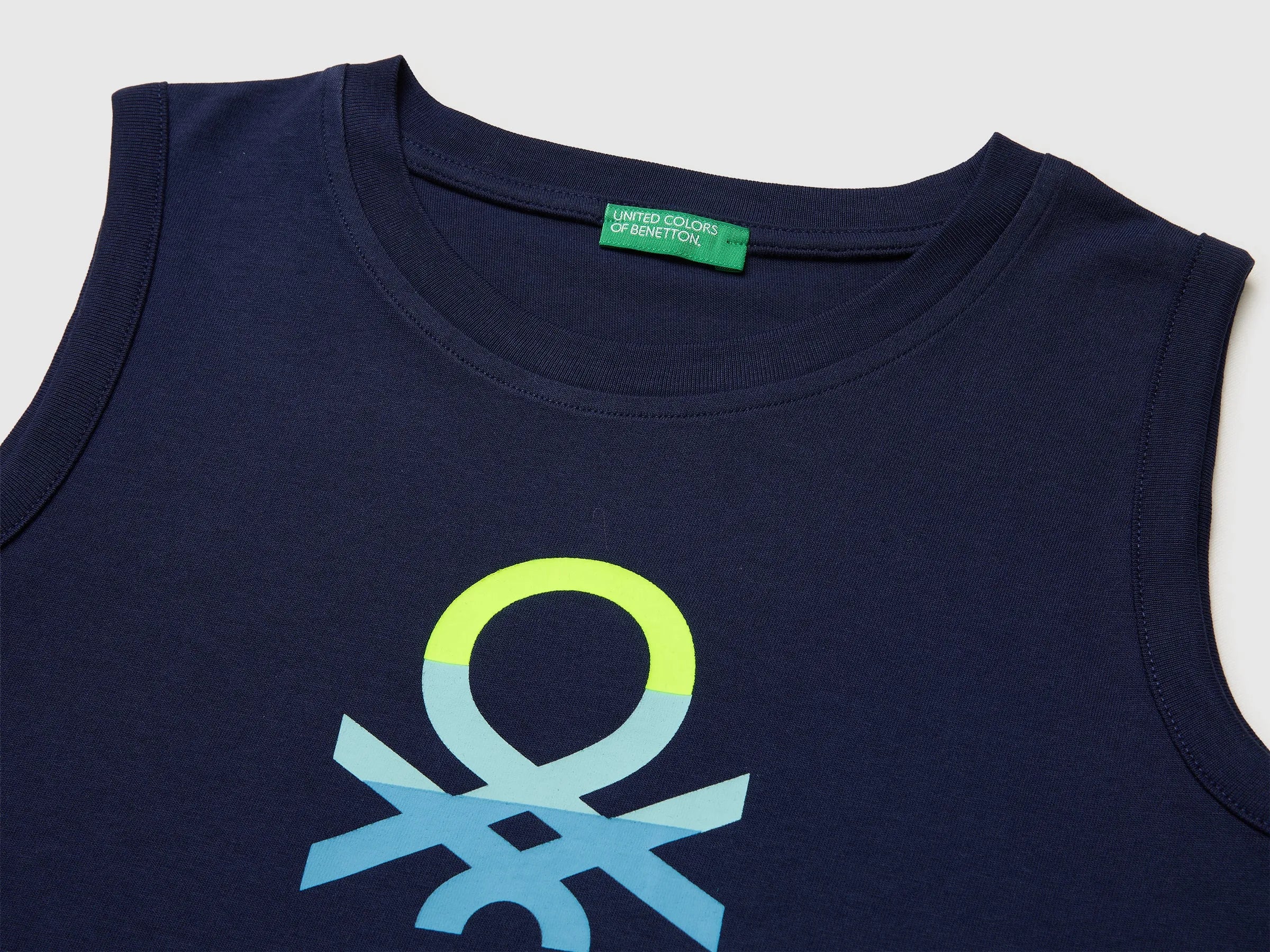 Benetton Dark blue Boys Organic Cotton Tank Top with Logo Print SKU: 3I1XCH023_252 Image 03