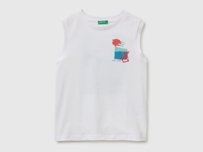 Benetton White Boys Tank Top with Print and Embroidery SKU: 3I1XCH028_101 Image 01