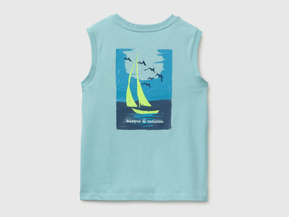 Benetton Aqua Boys Tank Top with Print and Embroidery SKU: 3I1XCH028_3L7 Image 02