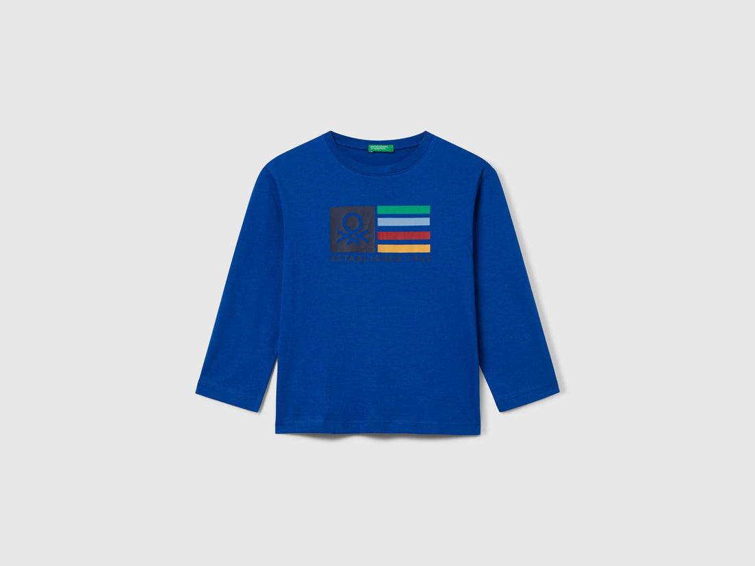 Benetton_Bright Blue_Long Sleeve Cotton T-Shirt_3I1XG10F2_19R_01
