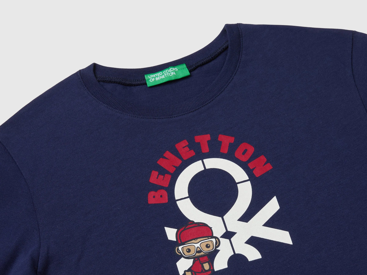 Benetton Dark Blue Boys Long Sleeve Cotton T-Shirt SKU: 3I1XG10F2_252 Image 03