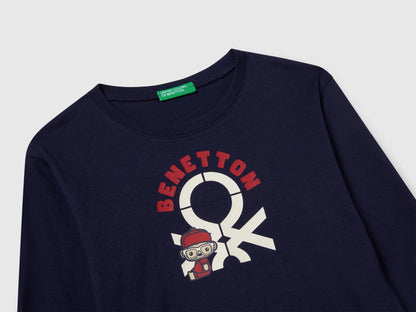 Benetton Dark Blue Boys Long Sleeve Cotton T-Shirt SKU: 3I1XG10F2_252 Image 03