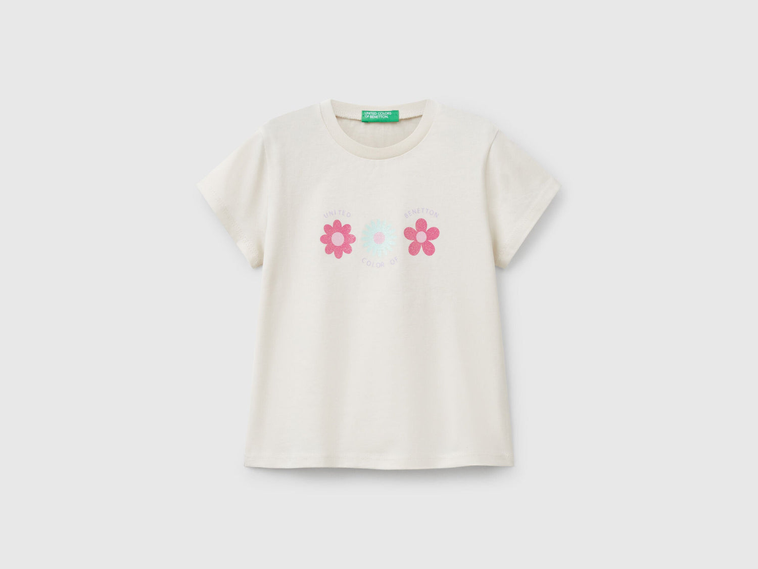 Benetton_T-Shirt with Glitter Print_3I1XG10HU_00V_01