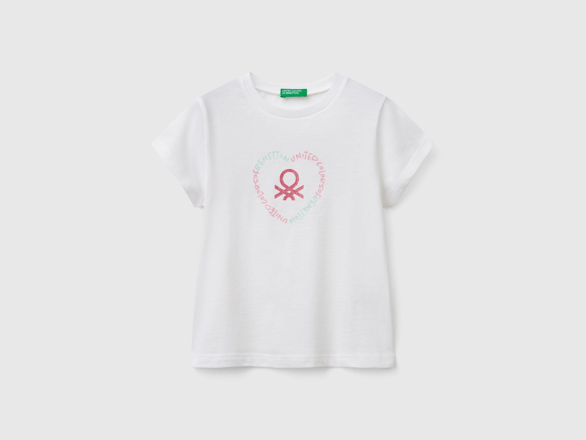 Benetton_T-Shirt with Glitter Print_3I1XG10HU_101_01