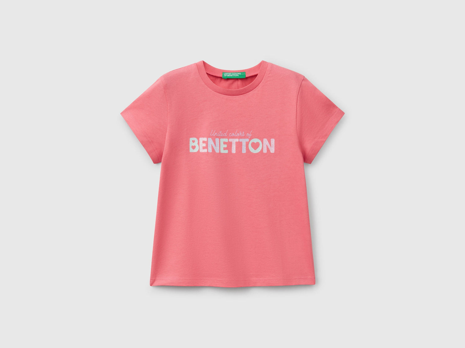 Benetton_T-Shirt with Glitter Print_3I1XG10HU_11F_01