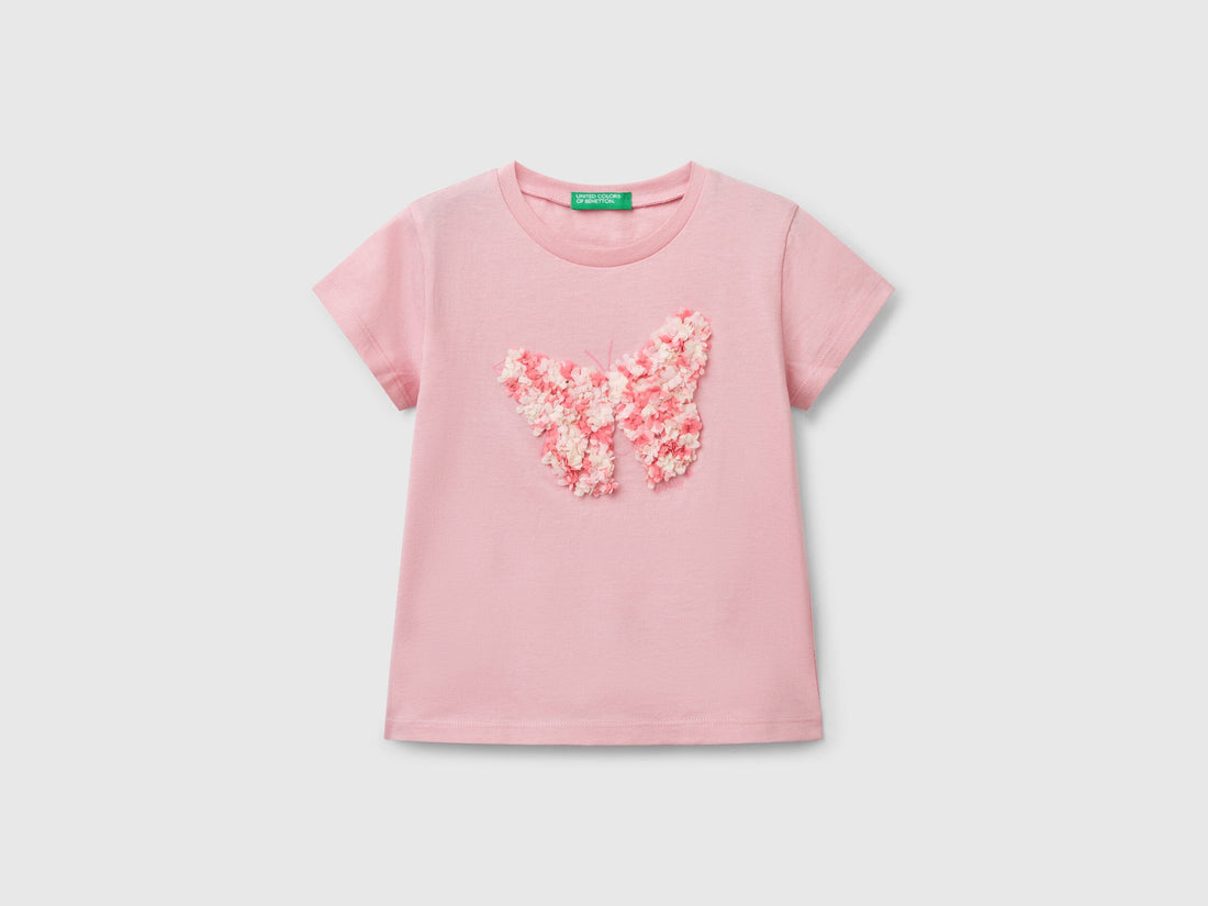 Benetton_T-Shirt with Petal Effect Applique_3I1XG10J1_09J_01