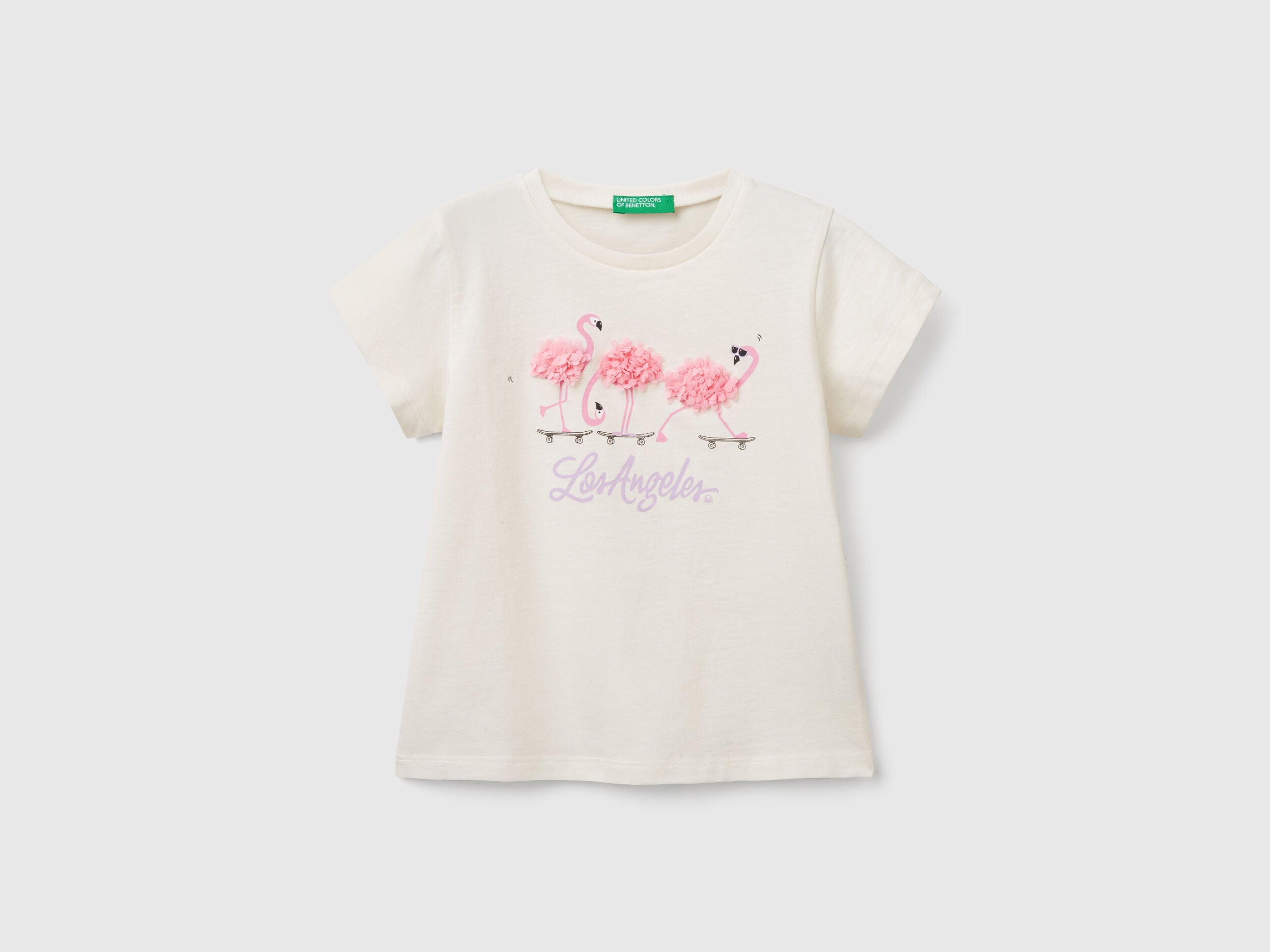 Benetton_T-Shirt with Petal Effect Applique_3I1XG10J1_0R2_01