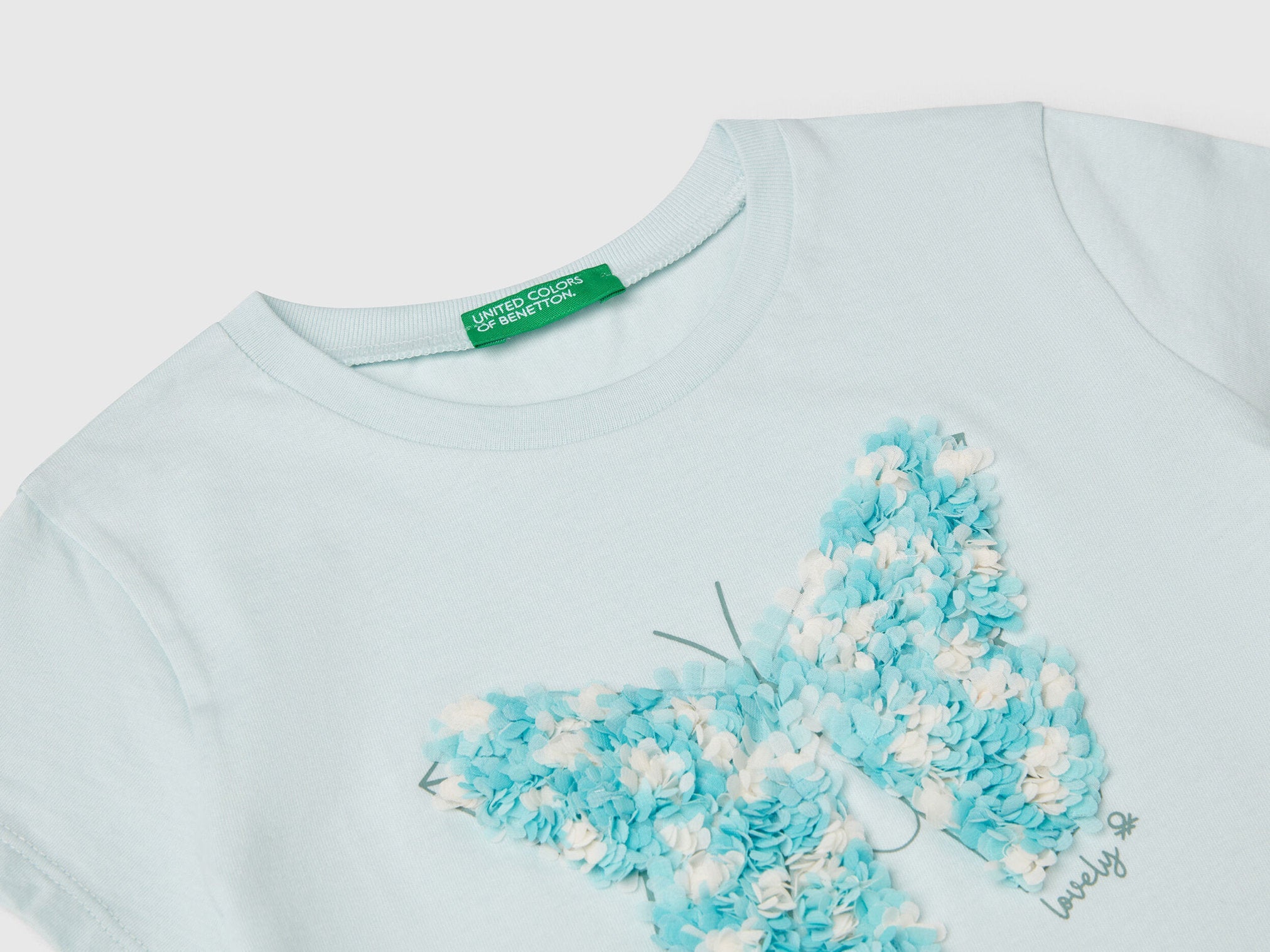 Benetton_T-Shirt with Petal Effect Applique_3I1XG10J1_0U4_03