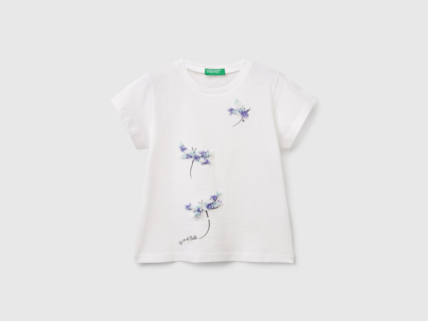 Benetton_T-Shirt with Petal Effect Applique_3I1XG10J1_101_01