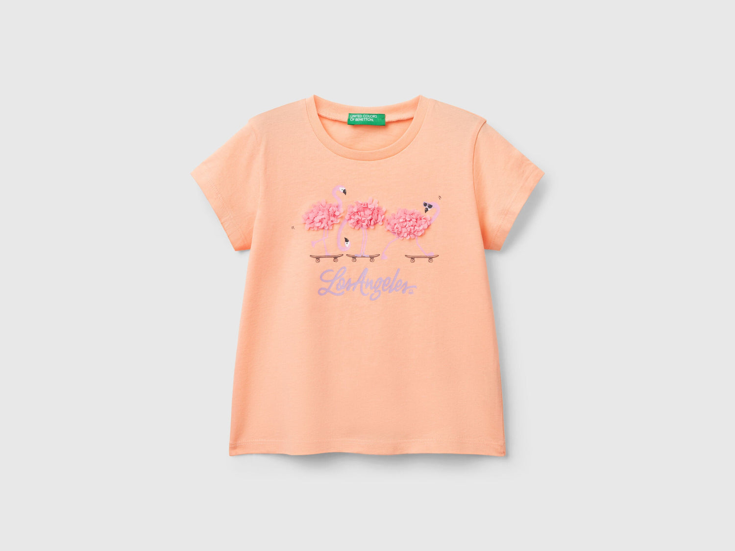 Benetton_T-Shirt with Petal Effect Applique_3I1XG10J1_194_01