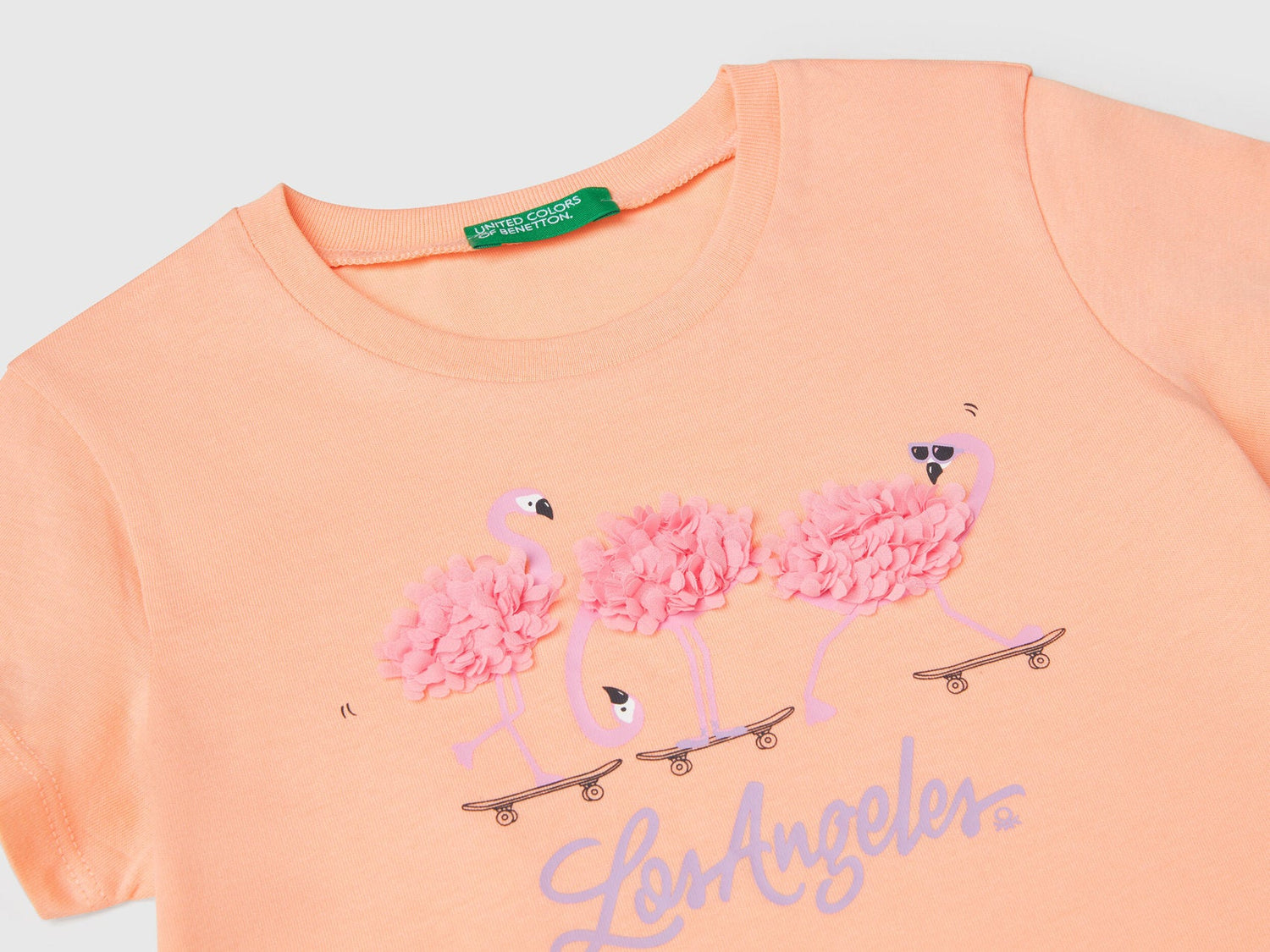 Benetton_T-Shirt with Petal Effect Applique_3I1XG10J1_194_03