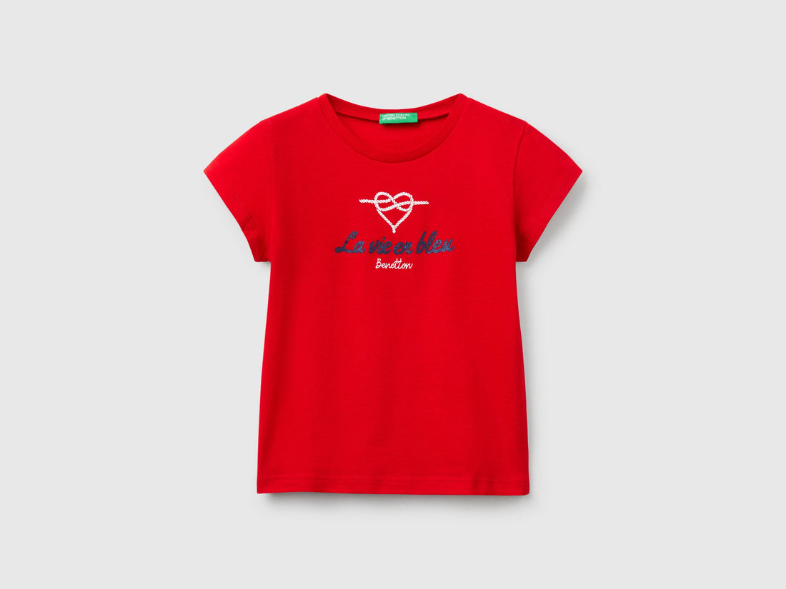 Benetton_T-Shirt in Organic Cotton with Glitter_3I1XG10J2_015_01