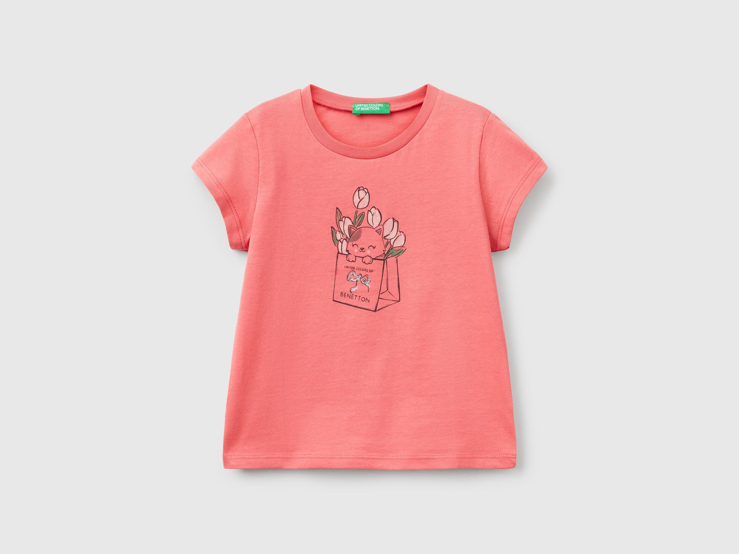 Benetton_T-Shirt in Organic Cotton with Glitter_3I1XG10J2_11F_01