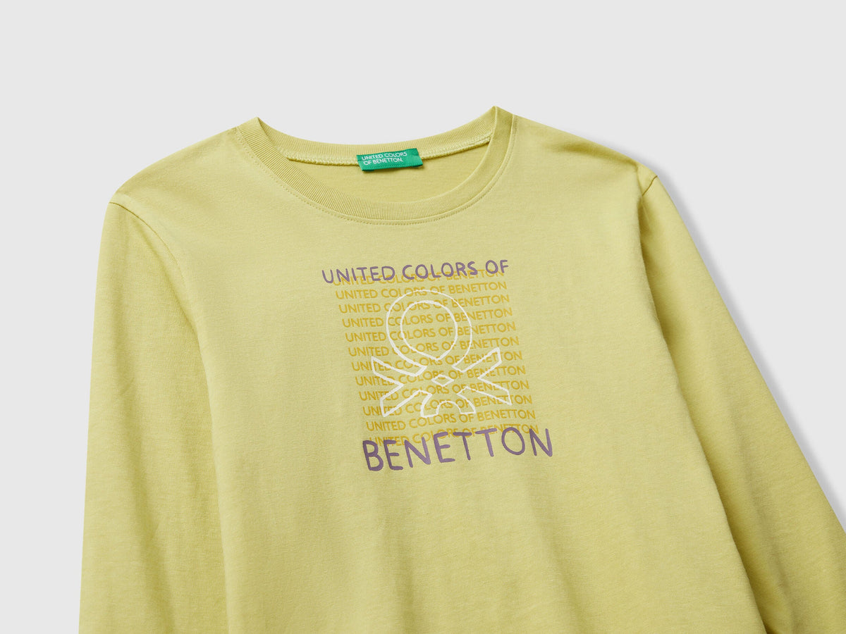 Benetton_Yellow_T-Shirt with Logo Print_3I1XG10JZ_0Y6_03